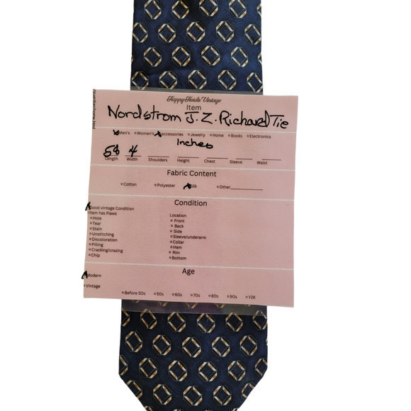 JZ Richards Navy Yellow Conservative Repeating Pattern Silk Tie - Picture 4 of 8